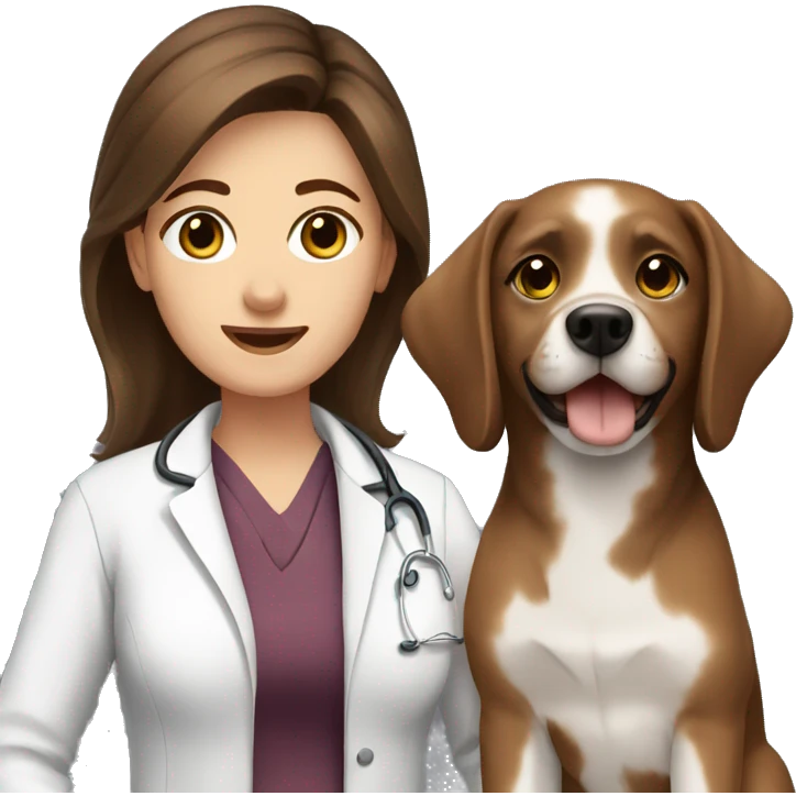 brown hair brown eyes woman veterinarian holding a dog emoji