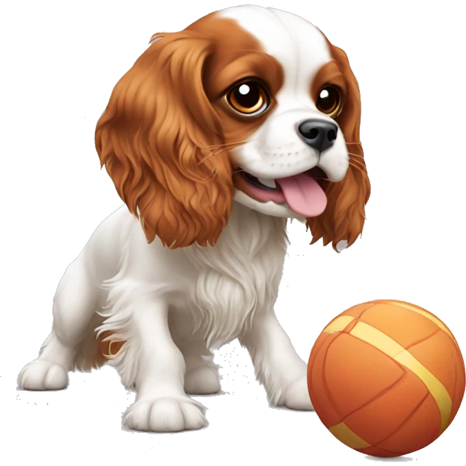 Cavalier King Charles spaniel playing with toy emoji