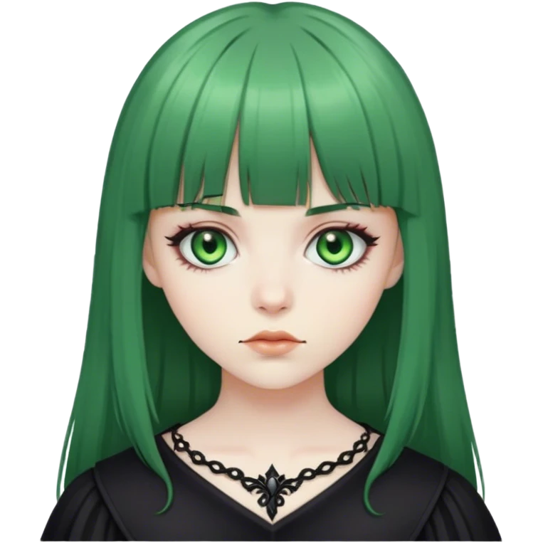 olhos verdes, cabelo médio com franja, gótica  emoji