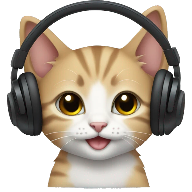 Kitten smiling with black headphones on emoji