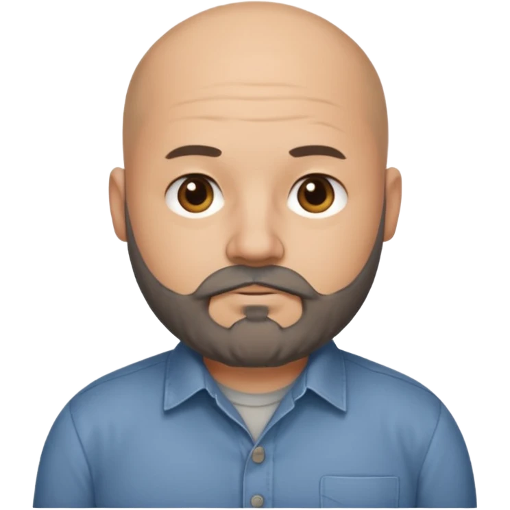 Mid-30s Bald chubby professional man with bushy black and grey beard, wearing a button down shirt emoji