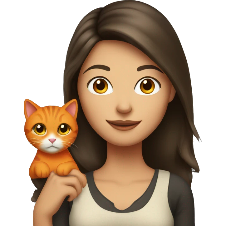 pretty brunette woman holding orange cat emoji