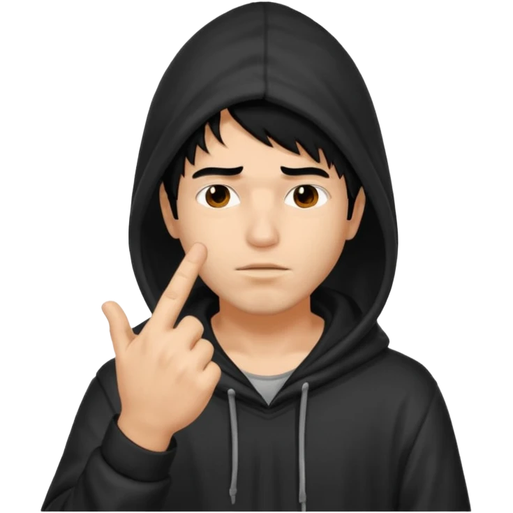 Moreno greñudo con capucha cuba la cara para el dedo del medio hombre pelo negro emoji