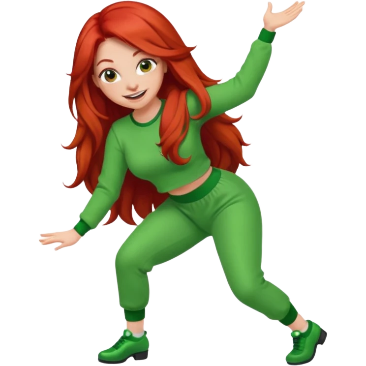 Red head lady twerking with long red hair and green cute outfit emoji