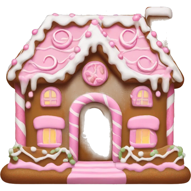 gingerbread house with light pink decorations emoji