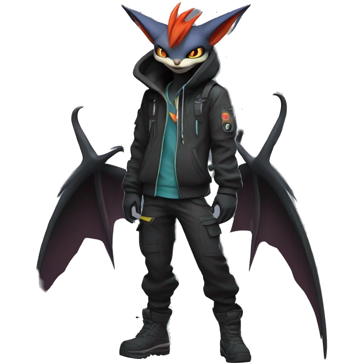 Dark Anthro Cool Noivern-Quilava-Pokémon Punk Techwear Hoodie Cargo Collar Full Body emoji
