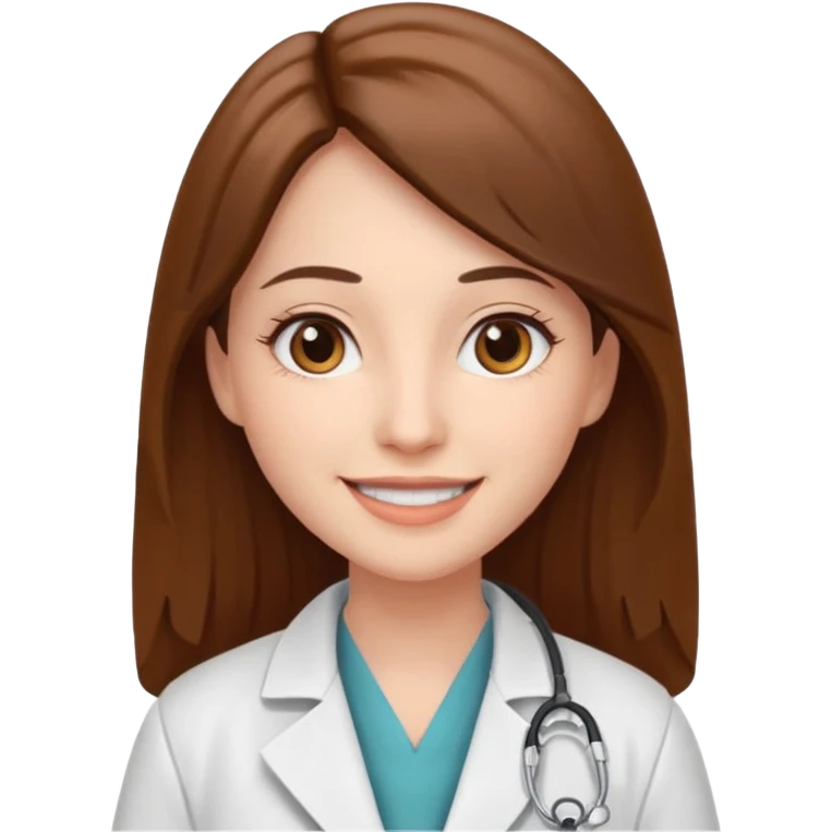 smiling doctor woman, brown eyes, white skin, long brown straight  emoji