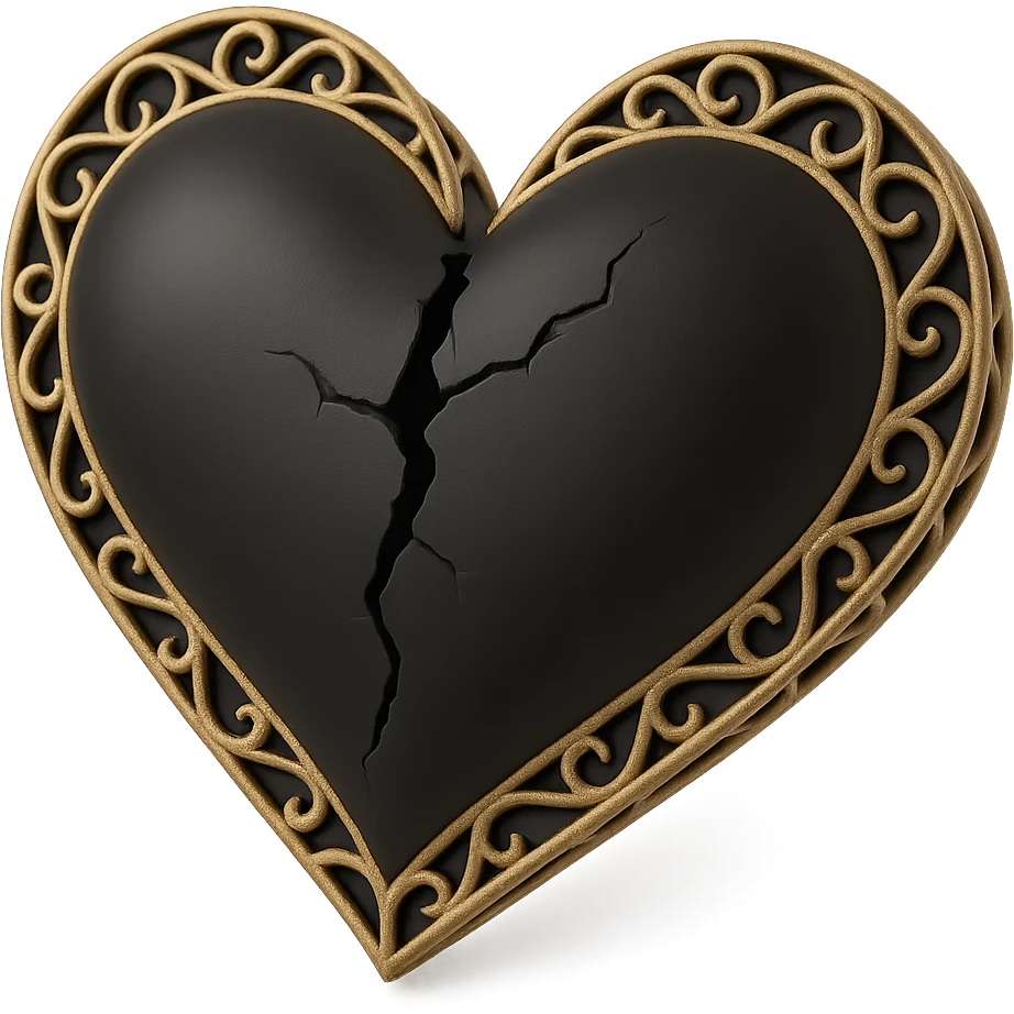 Make the 3D goth black heart appear cracked or broken, keeping the dark and glossy look. emoji