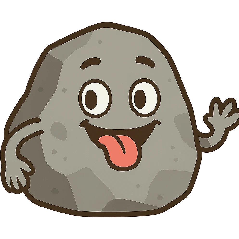 flat toon style stone character with a playful expression emoji