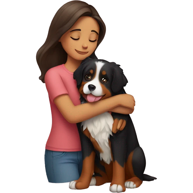 Brunette girl hugging Bernese mountain dog  emoji