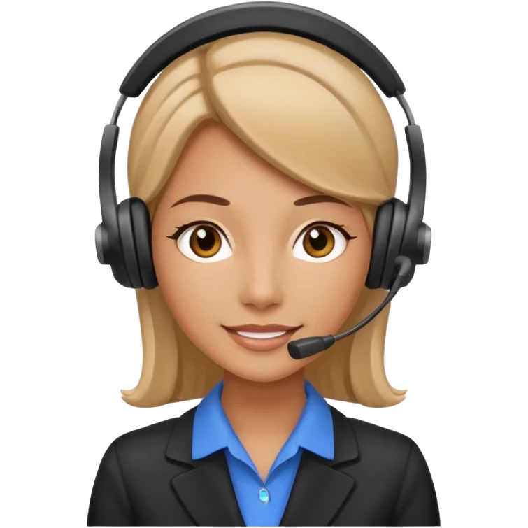 female phone support agent, headset, friendly emoji