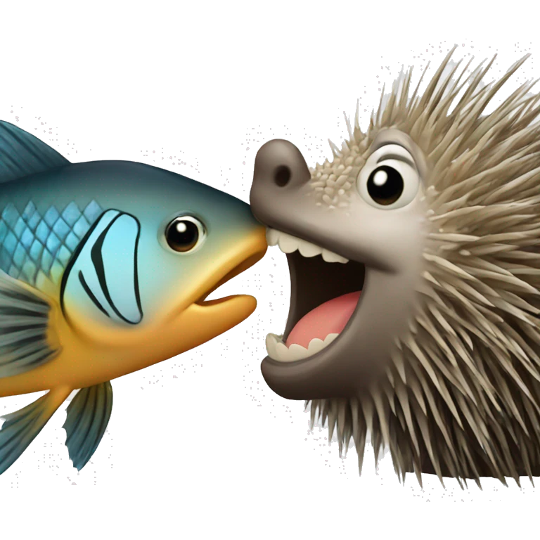 Fish and porcupine kiss emoji