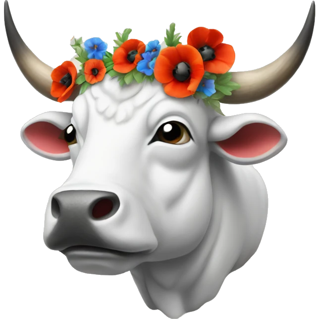White Stone Bull with multicolor poppies on the horns emoji