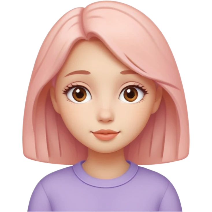 Create a cohesive set of 8 emoji-style icons that represent a kind-hearted, very lovable girl (head-and-shoulders). Requirements: soft, rounded shapes and friendly proportions; warm pastel color palette (peach skin undertone options, blush pink, warm lavender accents);  emoji