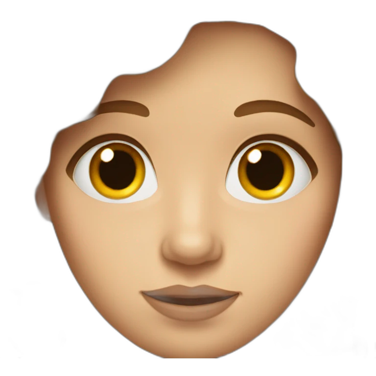 A white woman with brown wavy hair, a strand of hair covering the left eye. emoji