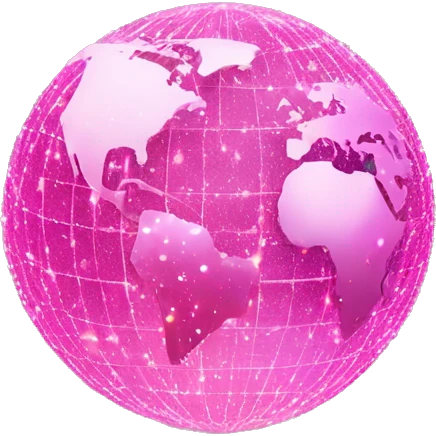 Pink and light pink, sparkly connected fiber optic, network, world globe   emoji