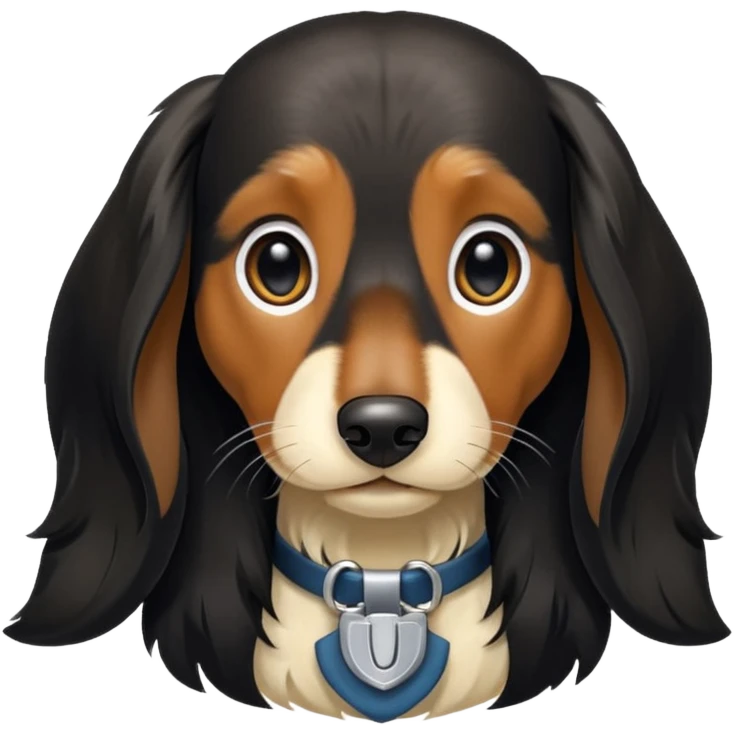 Black and cream long haired dachshund getting haircut emoji
