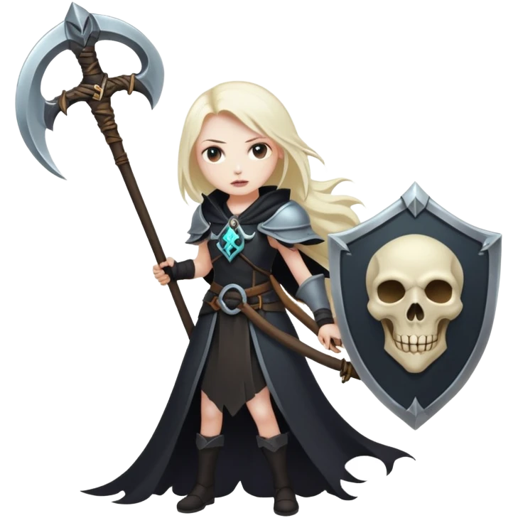 Necromancer girl with scythe and shield, killing a mage emoji