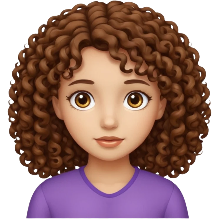 Uma menina de cabelos cacheados com olhos marrons e cabelos castanhos  emoji