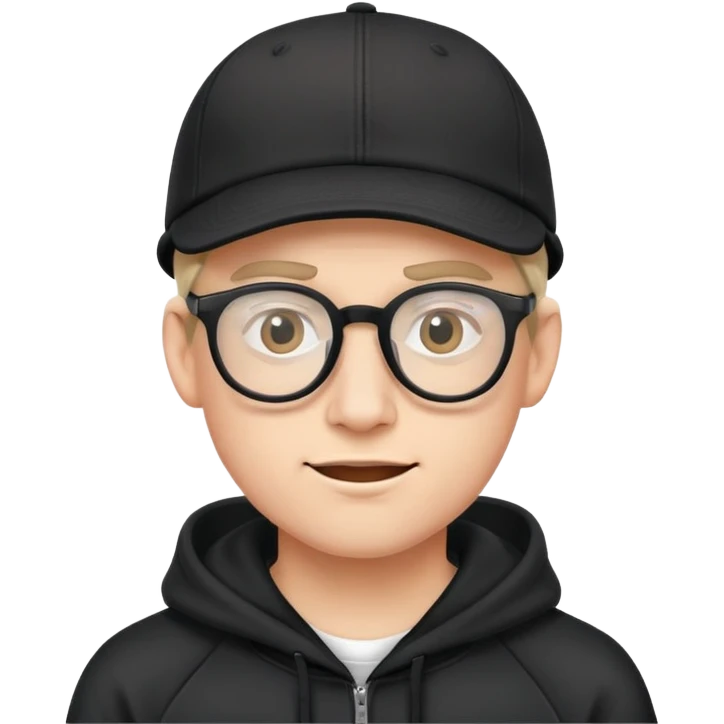 funny guy with glasses, black hoodie, black baseball cap emoji
