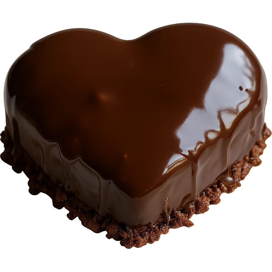 Remove the background, keep only the realistic heart-shaped chocolate cake with glossy ganache in photorealistic style, transparent background. emoji