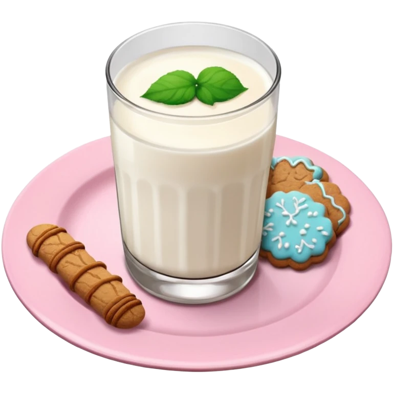 glass of milk, ginger cookies on a pink plate emoji
