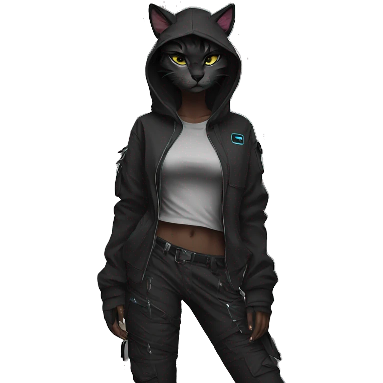 Edgy Anthro cool pretty dark cat-fursona techwear cargo pants hoodie emoji