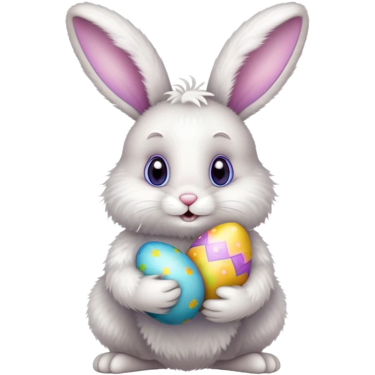Cute Easter bunny holding a colorful Easter egg emoji