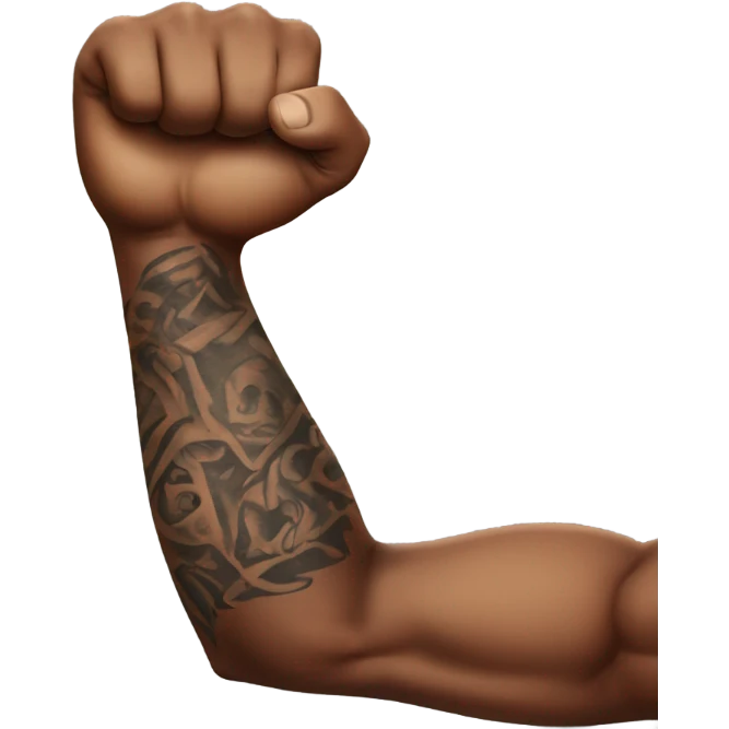 Flexing brown arm with tattoo sleeve emoji