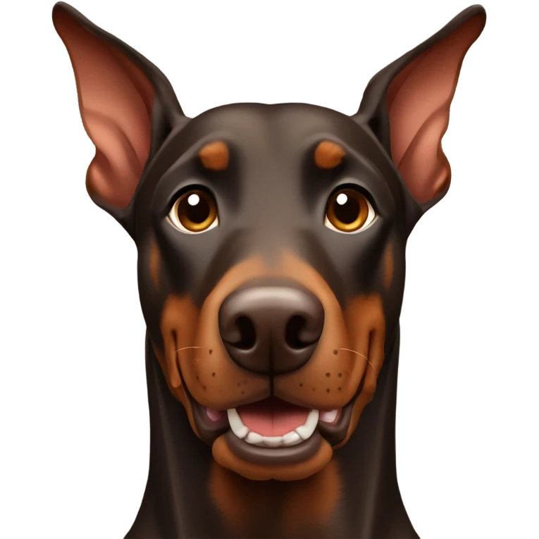 Brown Doberman without cropped ears looking forward and happy  emoji