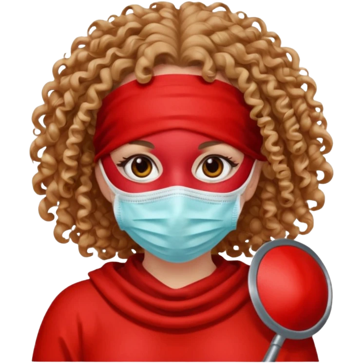 Lilith symbol seductress evil surgeon. Hair curly, long, and brown. Red surgical mask and hair covering. She works for cartel and kills with a scalpel. , evil surgeon  emoji