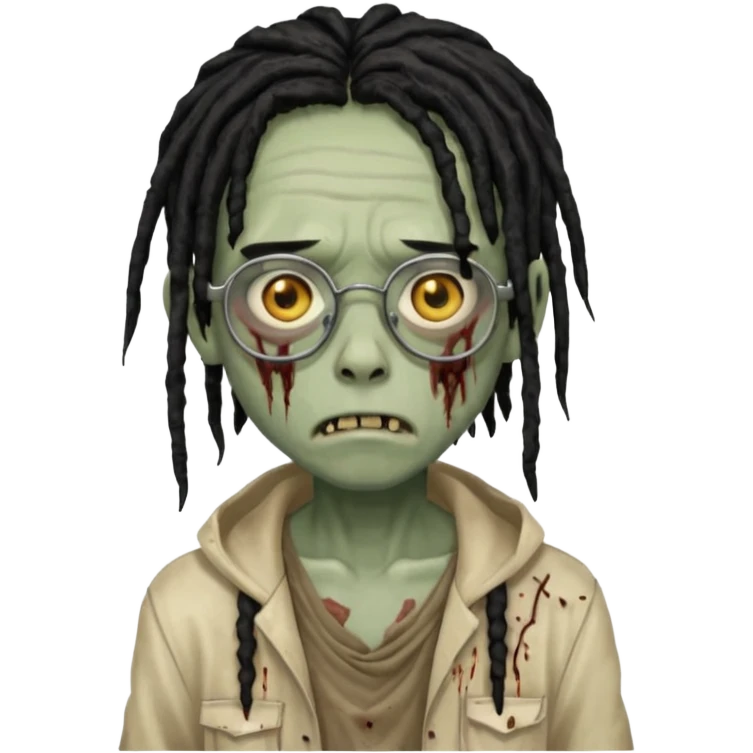 A young zombie boy with black dreads and glasses emoji