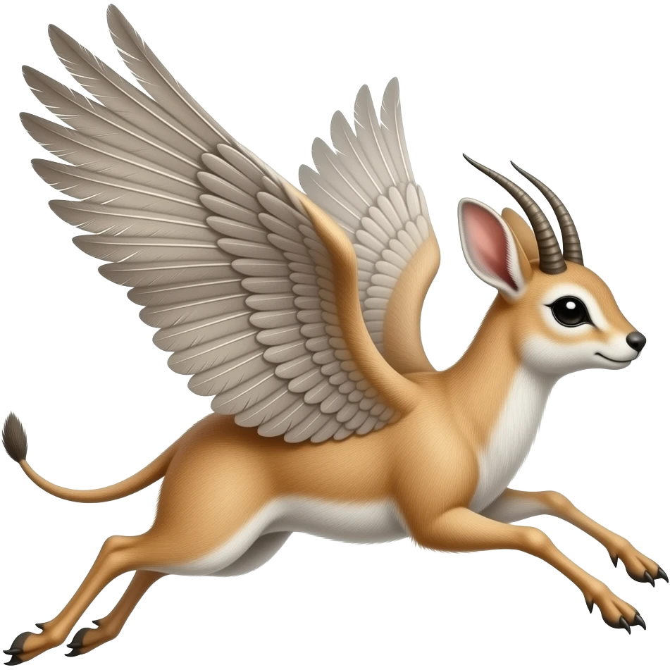 Eotrachyps 🦌🪽 – tiny antelope with feathers and wings, glides short distances, fast runner, herbivore. emoji