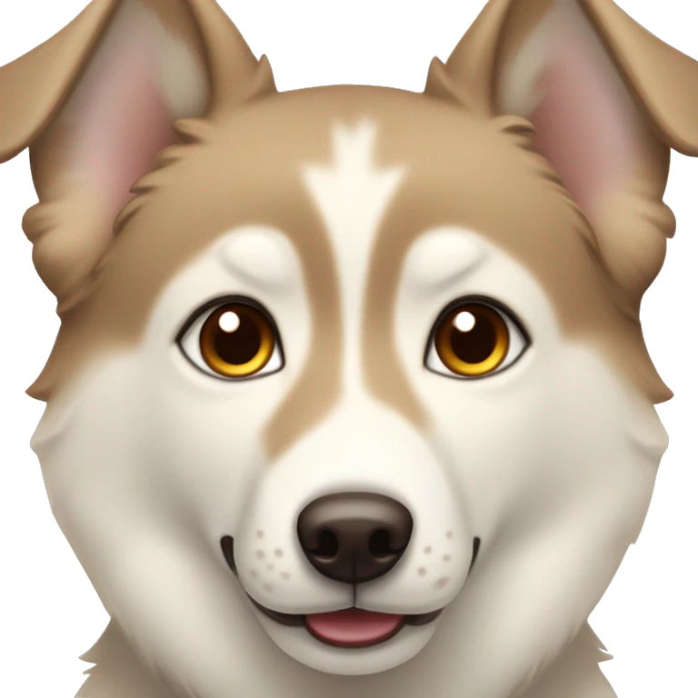 cream white colored dog, pointy ears, brown eyes, light brown nose, husky emoji