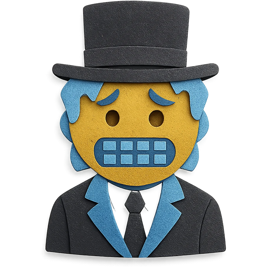 frozen man in a black and white suit with a top hat emoji