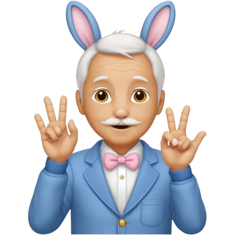 바니걸 옷을 입은 피부가 황금색인 할아버지가 손하트를 날리며 부끄러워한다 emoji