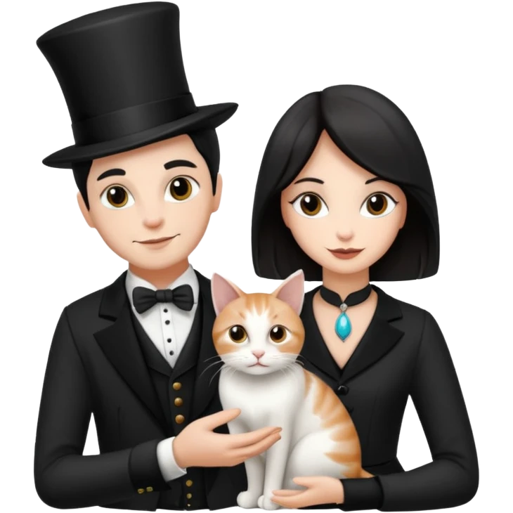 magician couple and their pet cat emoji