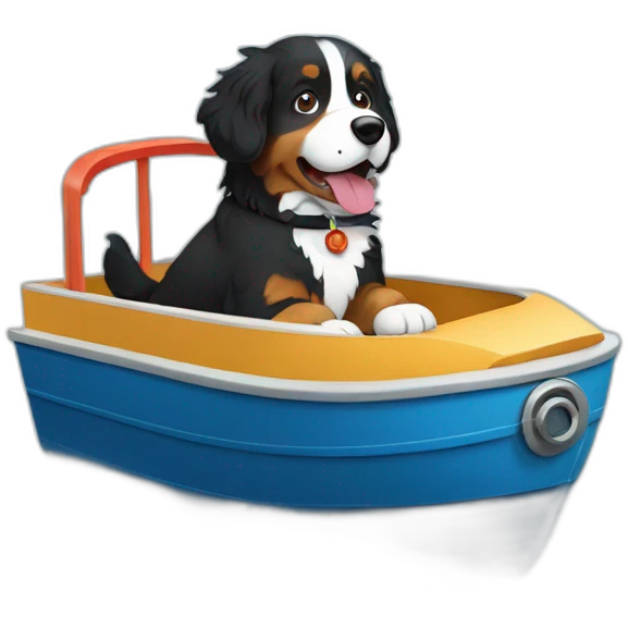 bernese mountain dog driving in a ferry boat emoji