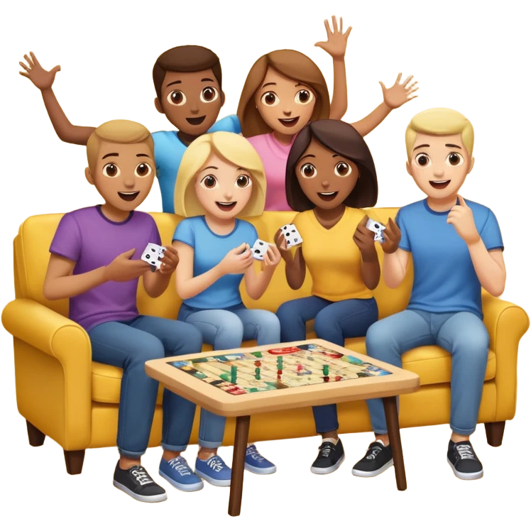 group of friends on couch playing a game couch should be dark yellow emoji