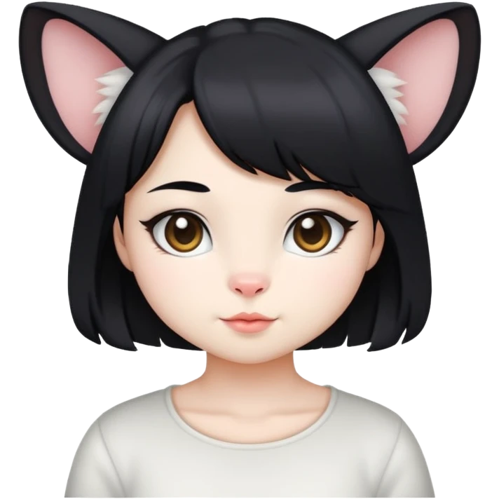 black hair girl with Chinchilla whitecat emoji