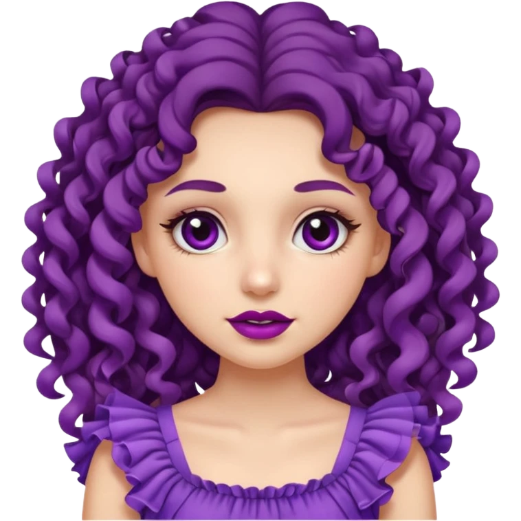 Very beautiful girl – With long, tight curls – Purplish dark circles – Slightly purple gums – Thin lips – She wore a ruffled skirt.” emoji