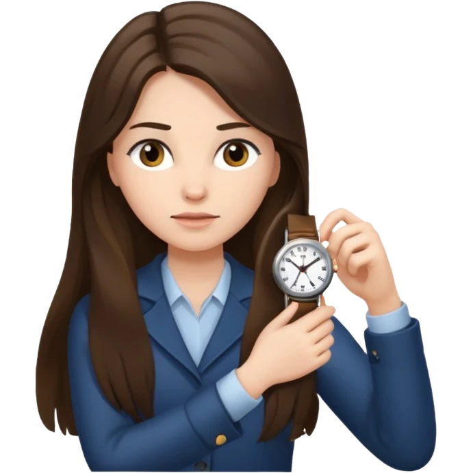 brunette long hairedwoman checking watch emoji