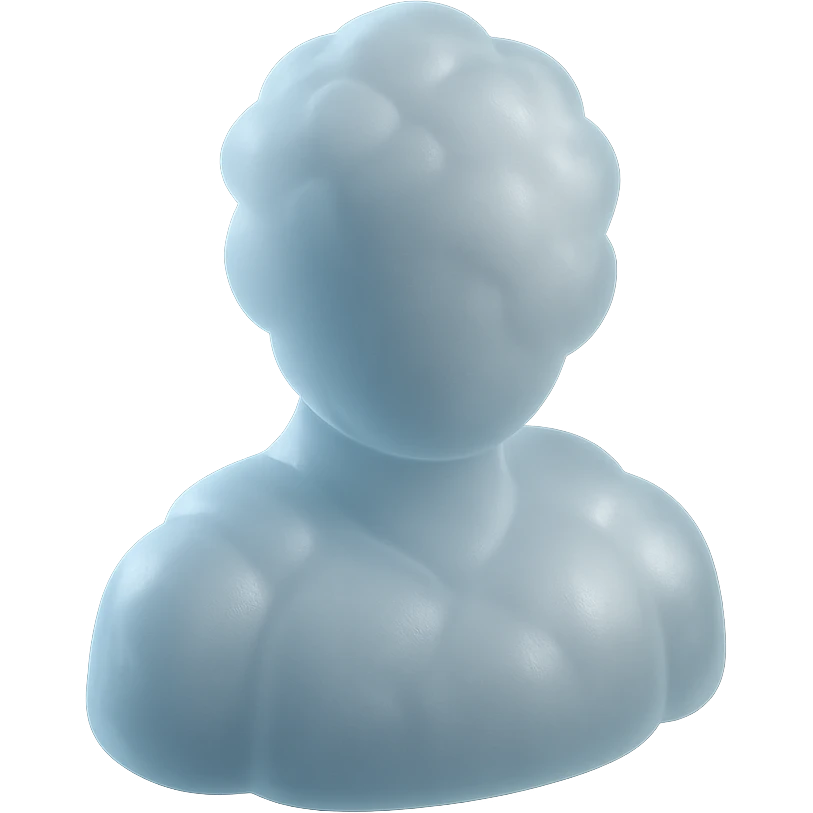 A person from the shoulders up, entirely composed of fluffy white convex clouds emoji