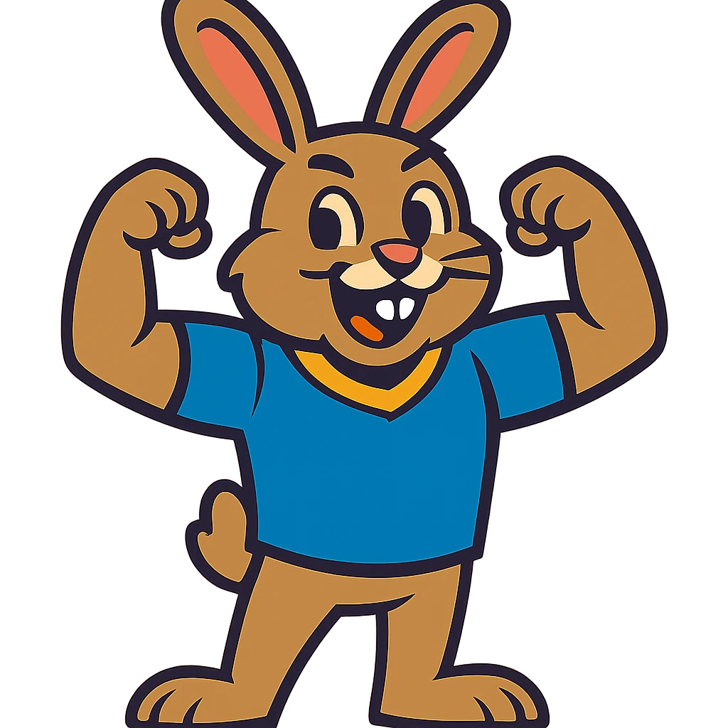 bunny mascot wearing a blue football jersey, flexing emoji