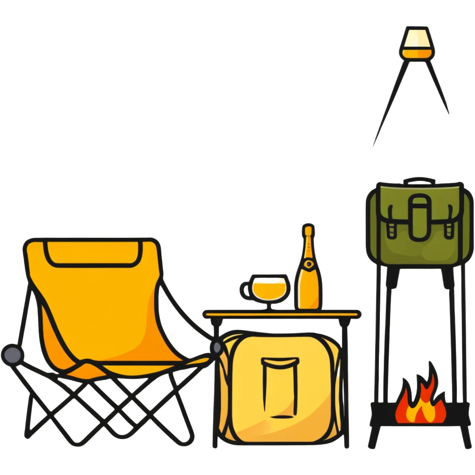 exquisite camping with champagne and fancy camping furniture emoji