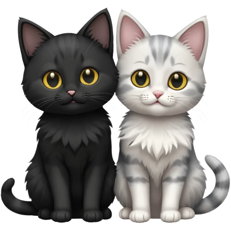 White and grey kitten and black cat emoji