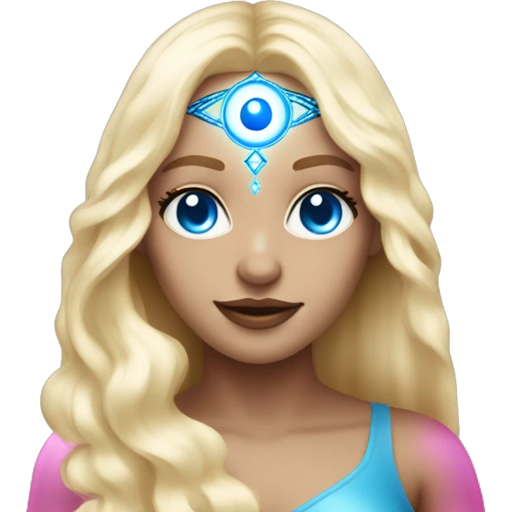 magical diva with thin pink andromedan face long blonde hair and blue eyes glowing third eye emoji