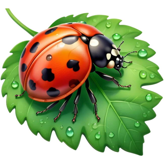 Rainbow ladybug on a leaf with morning dew  emoji