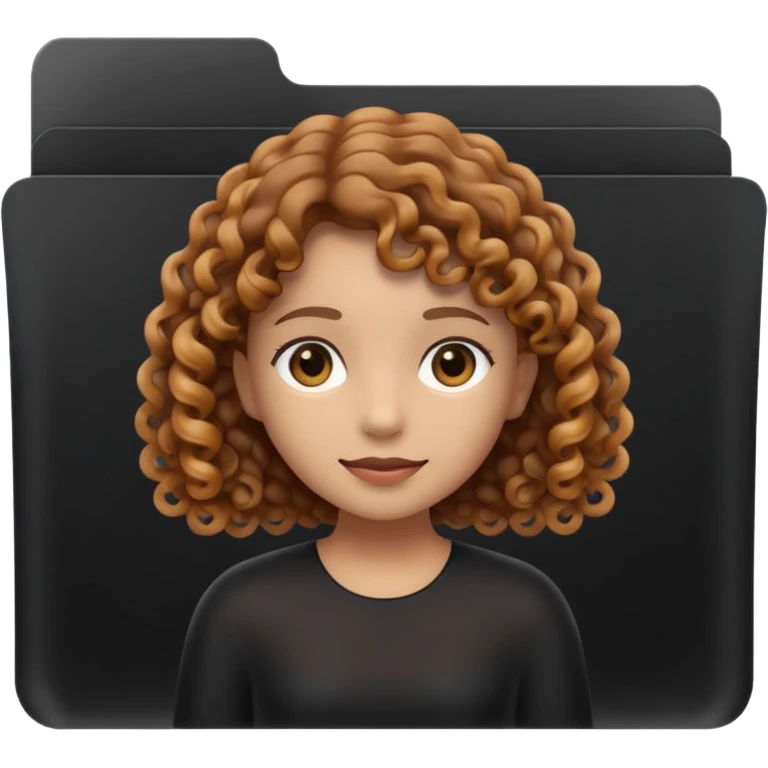 A **simple emoji-style icon** of a **black transparent plastic folder**, sleek and minimal, with **rounded corners**, subtle translucency, soft shading, and a **small logo of a canela-skinned girl with curly hair** on the front.
 emoji
