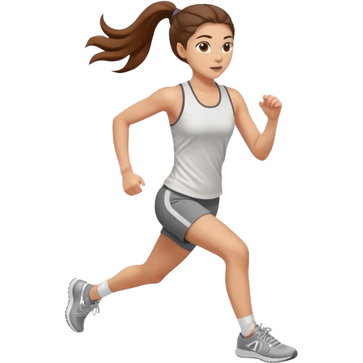 running woman with long brown hair in ponytail, light skin, hazel eyes. emoji